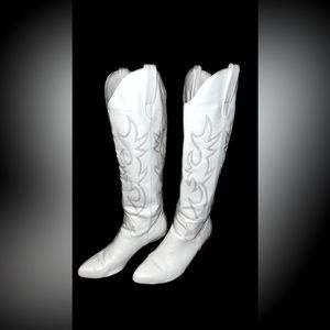 White Knee High Cowboy Boots